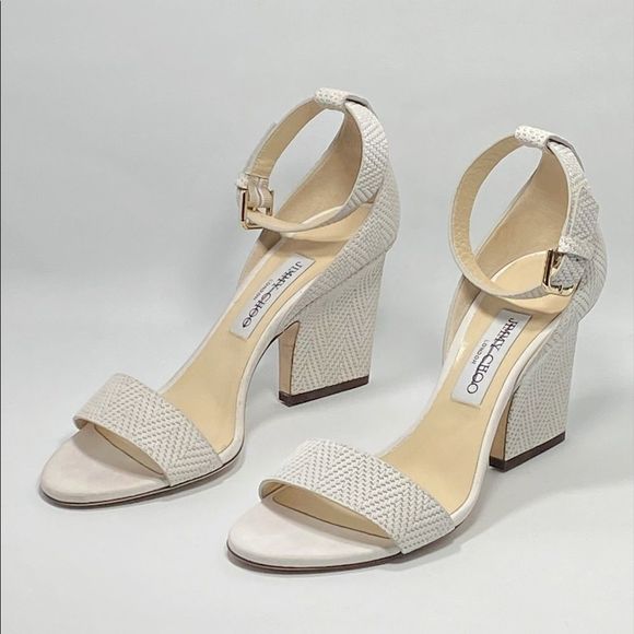 JIMMY CHOO Edina 85 Block Heel Leather Sandals size 39.5 - Picture 1 of 12